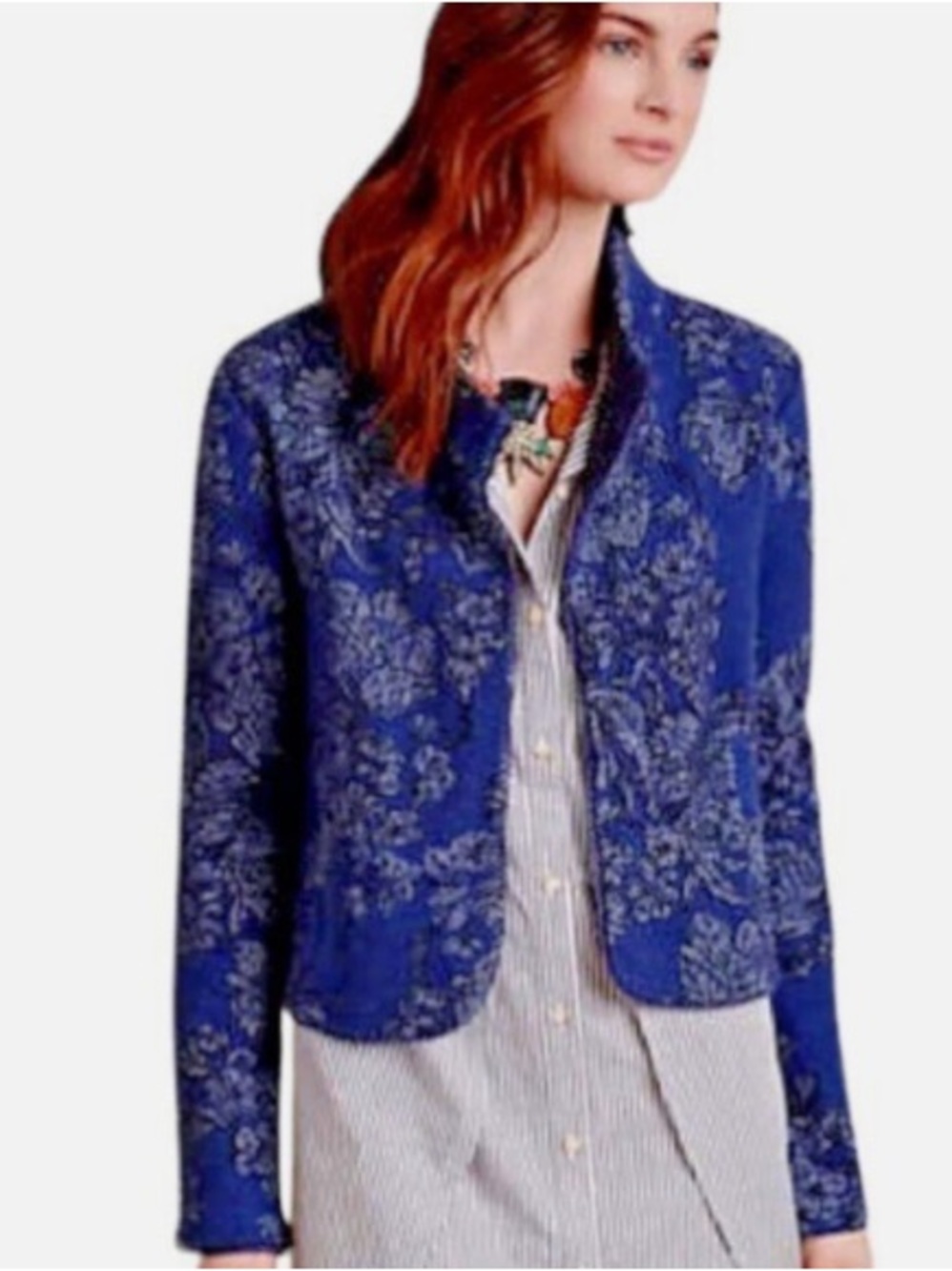 Anthropologie Knitted & Knotted Nightshade Floral Cropped Open Cardigan sz M